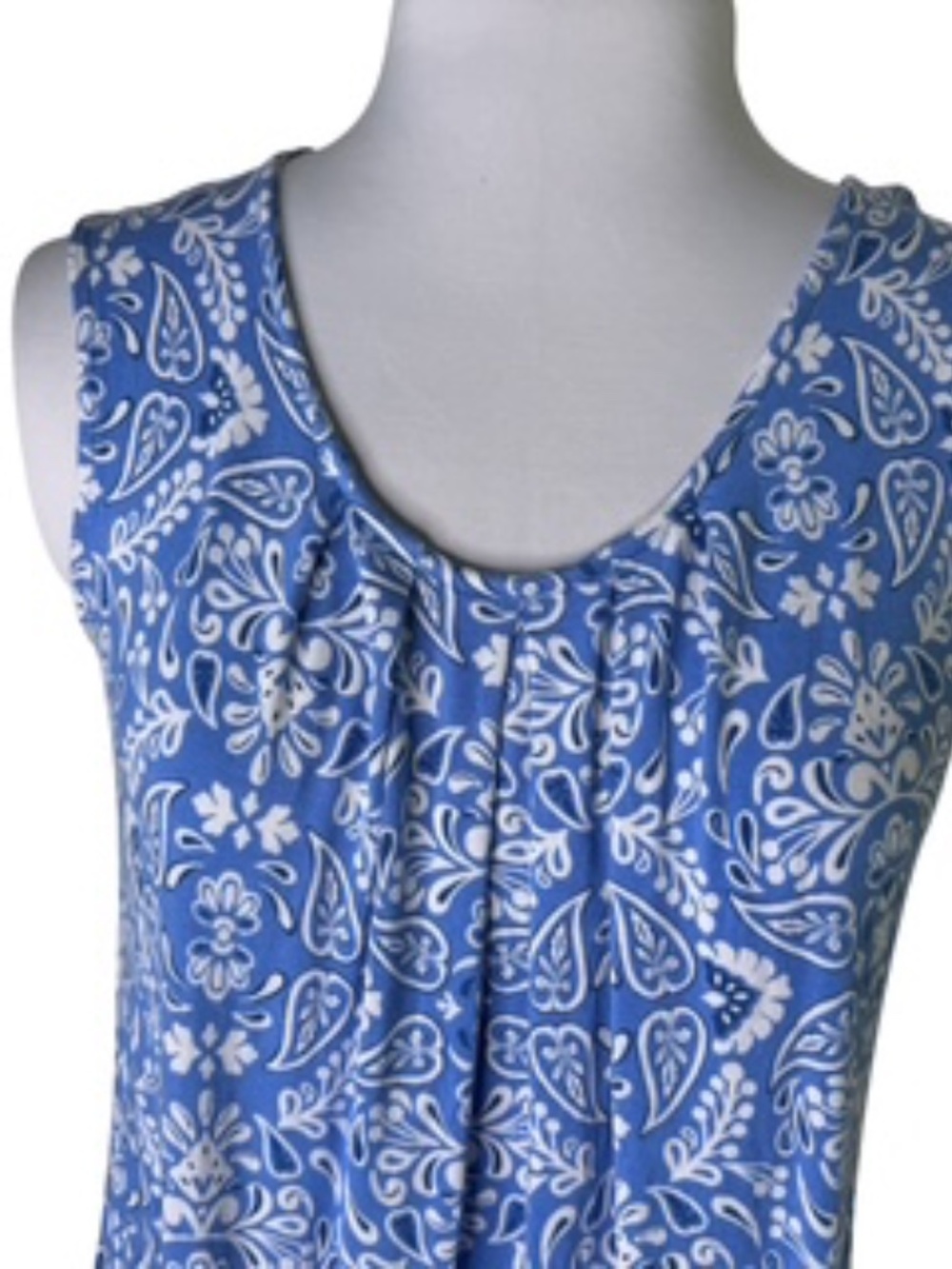 Croft & Barrow Blue Paisley Floral Print Scoop Neck Vertical Gathers Top Size M - Picture 3 of 7